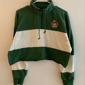Pacsun Cropped Green and White Striped Sweatshirt